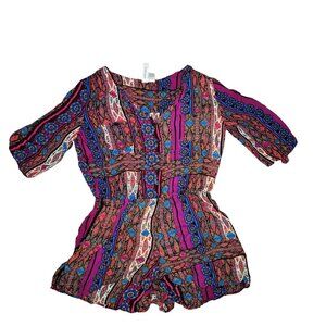 Mimi Chica Women's Bohemian Print Romper XL 100% Rayon Colorful & Comfortable